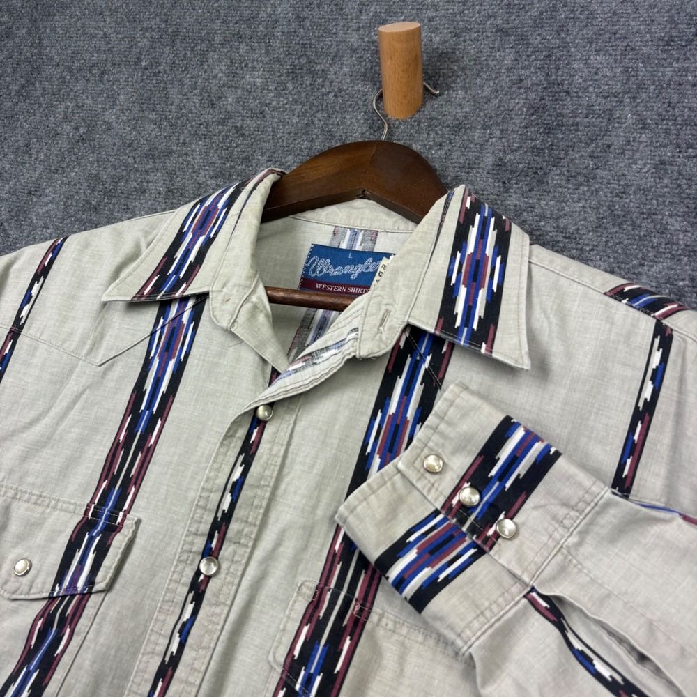 Wrangler Western Shirt Mens L Beige Aztec Pearl Snap Long Sleeve V967 Cowboy